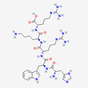 molecular formula C35H55N15O6 B14257556 L-Histidyl-L-tryptophyl-N~5~-(diaminomethylidene)-L-ornithyl-L-lysyl-N~5~-(diaminomethylidene)-L-ornithine CAS No. 380220-35-9