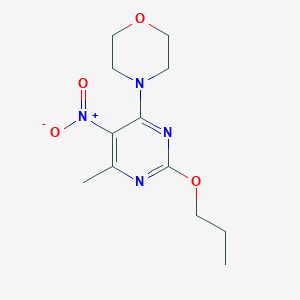 molecular formula C12H18N4O4 B14257932 Morpholine, 4-(6-methyl-5-nitro-2-propoxy-4-pyrimidinyl)- CAS No. 186047-52-9