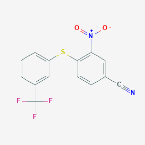 molecular formula C14H7F3N2O2S B1426012 3-Nitro-4-{[3-(trifluoromethyl)phenyl]sulfanyl}benzonitrile CAS No. 1357147-52-4