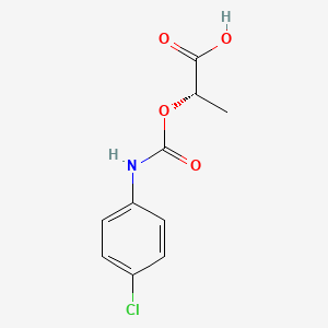 molecular formula C10H10ClNO4 B14260263 Propanoic acid, 2-[[[(4-chlorophenyl)amino]carbonyl]oxy]-, (S)- CAS No. 157642-26-7