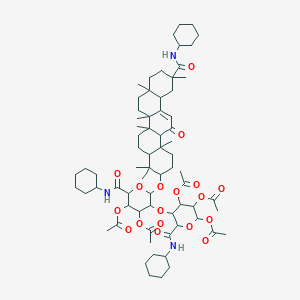 molecular formula C70H105N3O18 B142618 [2,3-diacetyloxy-6-(cyclohexylcarbamoyl)-5-[4,5-diacetyloxy-6-(cyclohexylcarbamoyl)-2-[[11-(cyclohexylcarbamoyl)-4,4,6a,6b,8a,11,14b-heptamethyl-14-oxo-2,3,4a,5,6,7,8,9,10,12,12a,14a-dodecahydro-1H-picen-3-yl]oxy]oxan-3-yl]oxyoxan-4-yl] acetate CAS No. 126145-76-4