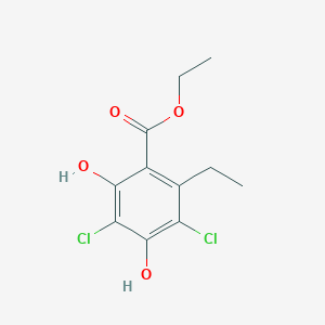 molecular formula C11H12Cl2O4 B14262192 Ethyl 3,5-dichloro-2-ethyl-4,6-dihydroxybenzoate CAS No. 136577-13-4