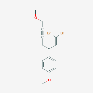 molecular formula C15H16Br2O2 B14262550 1-(1,1-Dibromo-7-methoxyhept-1-en-5-yn-3-yl)-4-methoxybenzene CAS No. 136011-24-0