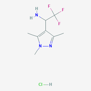 molecular formula C8H13ClF3N3 B1426360 2,2,2-trifluoro-1-(trimethyl-1H-pyrazol-4-yl)ethan-1-amine hydrochloride CAS No. 1354963-50-0