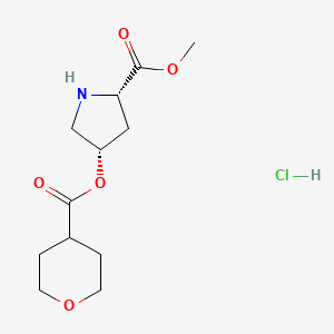 molecular formula C12H20ClNO5 B1426365 (2S,4S)-Methyl 4-((tetrahydro-2H-pyran-4-carbonyl)oxy)pyrrolidine-2-carboxylate hydrochloride CAS No. 1354486-82-0