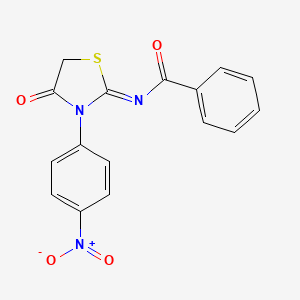 molecular formula C16H11N3O4S B14263775 Benzamide, N-[3-(4-nitrophenyl)-4-oxo-2-thiazolidinylidene]- CAS No. 156809-43-7