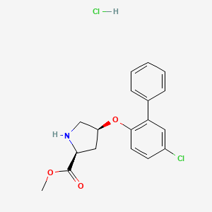 molecular formula C18H19Cl2NO3 B1426415 Methyl (2S,4S)-4-[(5-chloro[1,1'-biphenyl]-2-yl)-oxy]-2-pyrrolidinecarboxylate hydrochloride CAS No. 1354486-26-2