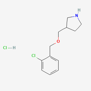 molecular formula C12H17Cl2NO B1426436 3-{[(2-Chlorobenzyl)oxy]methyl}pyrrolidine hydrochloride CAS No. 1220028-91-0