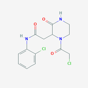 molecular formula C14H15Cl2N3O3 B1426471 2-[1-(chloroacetyl)-3-oxopiperazin-2-yl]-N-(2-chlorophenyl)acetamide CAS No. 1306738-20-4