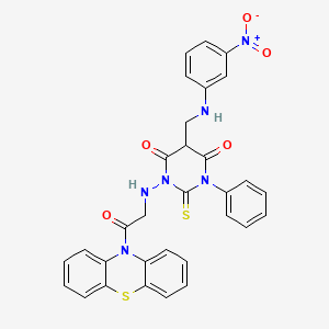 molecular formula C31H24N6O5S2 B14265360 10H-Phenothiazine, 10-(((tetrahydro-5-(((3-nitrophenyl)amino)methyl)-4,6-dioxo-3-phenyl-2-thioxo-1(2H)-pyrimidinyl)amino)acetyl)- CAS No. 141177-55-1