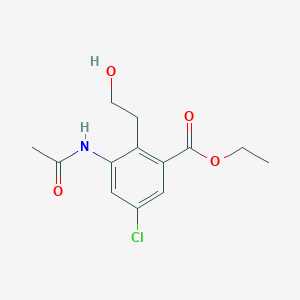 molecular formula C13H16ClNO4 B14265975 Ethyl 3-acetamido-5-chloro-2-(2-hydroxyethyl)benzoate CAS No. 139329-91-2