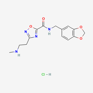 molecular formula C14H17ClN4O4 B1426753 N-(1,3-benzodioxol-5-ylmethyl)-3-[2-(methylamino)ethyl]-1,2,4-oxadiazole-5-carboxamide hydrochloride CAS No. 1332528-82-1