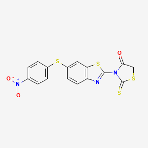 molecular formula C16H9N3O3S4 B14268045 3-{6-[(4-Nitrophenyl)sulfanyl]-1,3-benzothiazol-2-yl}-2-sulfanylidene-1,3-thiazolidin-4-one CAS No. 134961-34-5