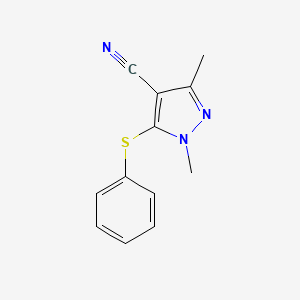 molecular formula C12H11N3S B1426869 1,3-dimethyl-5-(phenylsulfanyl)-1H-pyrazole-4-carbonitrile CAS No. 1443981-76-7