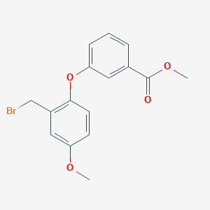 molecular formula C16H15BrO4 B14268990 Benzoic acid, 3-[2-(bromomethyl)-4-methoxyphenoxy]-, methyl ester CAS No. 189289-09-6