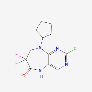 molecular formula C12H13ClF2N4O B1427090 2-氯-9-环戊基-7,7-二氟-8,9-二氢-5H-嘧啶并[4,5-B][1,4]二氮杂卓-6(7H)-酮 CAS No. 1062246-01-8