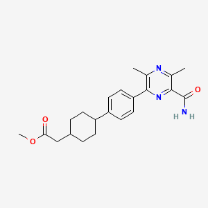 molecular formula C22H27N3O3 B1427102 trans-4-[4-[6-(Aminocarbonyl)-3,5-dimethyl-2-pyrazinyl]phenyl]cyclohexaneacetic acid methyl ester CAS No. 1166831-68-0