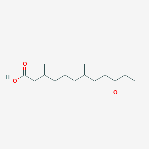 molecular formula C15H28O3 B14271342 Dodecanoic acid, 3,7,11-trimethyl-10-oxo- CAS No. 137761-18-3