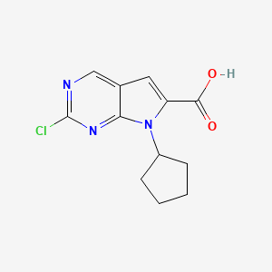 molecular formula C12H12ClN3O2 B1427137 2-chloro-7-cyclopentyl-7H-pyrrolo[2,3-d]pyrimidine-6-carboxylic acid CAS No. 1211443-58-1
