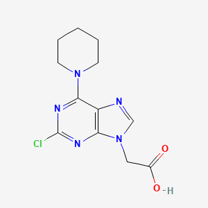 molecular formula C12H14ClN5O2 B1427238 2-(2-chloro-6-(piperidin-1-yl)-9H-purin-9-yl)acetic acid CAS No. 1383626-14-9