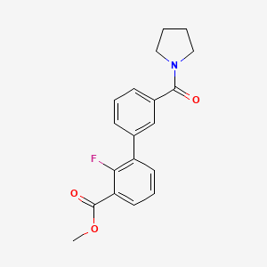 molecular formula C19H18FNO3 B1427428 Methyl 2-fluoro-3'-(pyrrolidine-1-carbonyl)-[1,1'-biphenyl]-3-carboxylate CAS No. 1381944-51-9
