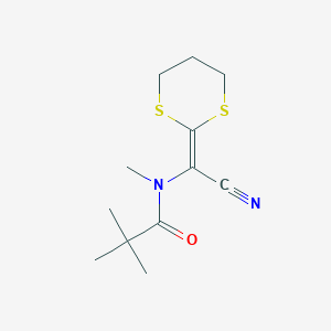 molecular formula C12H18N2OS2 B14274577 N-[Cyano(1,3-dithian-2-ylidene)methyl]-N,2,2-trimethylpropanamide CAS No. 158262-68-1