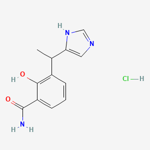 molecular formula C12H14ClN3O2 B14275691 Benzamide, 2-hydroxy-3-(1-(1H-imidazol-4-yl)ethyl)-, monohydrochloride CAS No. 127170-75-6