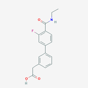 molecular formula C17H16FNO3 B1427670 {3-[4-(Ethylcarbamoyl)-3-fluorophenyl]phenyl}acetic acid CAS No. 1375069-31-0