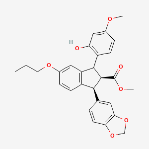 molecular formula C28H28O7 B14276835 methyl (1S,2S)-1-(1,3-benzodioxol-5-yl)-3-(2-hydroxy-4-methoxyphenyl)-5-propoxy-2,3-dihydro-1H-indene-2-carboxylate CAS No. 167256-05-5