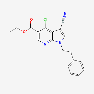 molecular formula C19H16ClN3O2 B14276934 1H-Pyrrolo[2,3-b]pyridine-5-carboxylic acid, 4-chloro-3-cyano-1-(2-phenylethyl)-, ethyl ester 