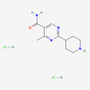 molecular formula C11H18Cl2N4O B1427766 4-甲基-2-(哌啶-4-基)嘧啶-5-甲酰胺二盐酸盐 CAS No. 1361116-31-5