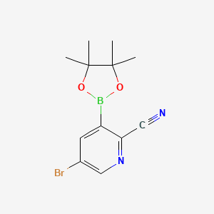 molecular formula C12H14BBrN2O2 B1427778 5-Bromo-3-(4,4,5,5-tetramethyl-1,3,2-dioxaborolan-2-yl)picolinonitrile CAS No. 863868-53-5