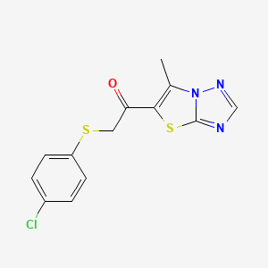 molecular formula C13H10ClN3OS2 B1427783 2-[(4-Chlorophenyl)sulfanyl]-1-(6-methyl[1,3]thiazolo[3,2-b][1,2,4]triazol-5-yl)-1-ethanone CAS No. 351857-37-9