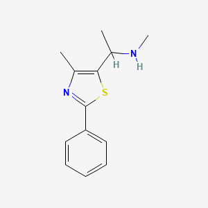 molecular formula C13H16N2S B1427848 Methyl[1-(4-methyl-2-phenyl-1,3-thiazol-5-yl)ethyl]amine CAS No. 933692-87-6
