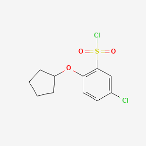molecular formula C11H12Cl2O3S B1427913 5-Chloro-2-(cyclopentyloxy)benzene-1-sulfonyl chloride CAS No. 1245534-96-6