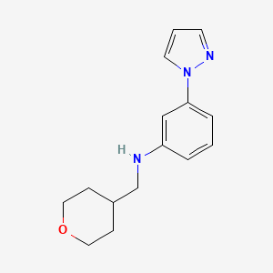 N-(oxan-4-ylmethyl)-3-(1H-pyrazol-1-yl)aniline