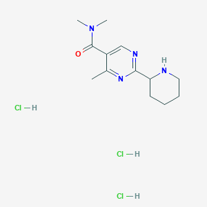 molecular formula C13H23Cl3N4O B1428169 N,N,4-trimethyl-2-(piperidin-2-yl)pyrimidine-5-carboxamide trihydrochloride CAS No. 1361112-56-2
