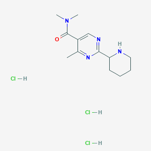 molecular formula C13H23Cl3N4O B1428169 4-Methyl-2-piperidin-2-yl-pyrimidine-5-carboxylic aciddimethylamide trihydrochloride CAS No. 1361112-56-2