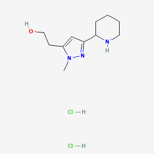 molecular formula C11H21Cl2N3O B1428174 2-(2-Methyl-5-piperidin-2-yl-2H-pyrazol-3-yl)-ethanol dihydrochloride CAS No. 1361116-18-8