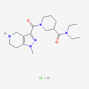 molecular formula C18H30ClN5O2 B1428177 N,N-diethyl-1-[(1-methyl-4,5,6,7-tetrahydro-1H-pyrazolo[4,3-c]pyridin-3-yl)carbonyl]piperidine-3-carboxamide hydrochloride CAS No. 1257856-45-3