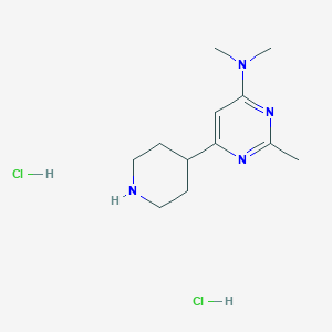 molecular formula C12H22Cl2N4 B1428187 Dimethyl-(2-methyl-6-piperidin-4-yl-pyrimidin-4-yl)-amine dihydrochloride CAS No. 1361112-50-6