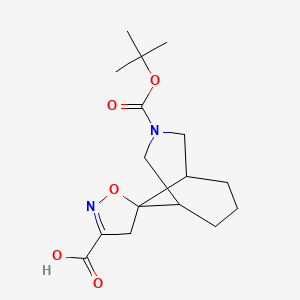 molecular formula C16H24N2O5 B1428215 3-[(2-methylpropan-2-yl)oxycarbonyl]spiro[3-azabicyclo[3.3.1]nonane-9,5'-4H-1,2-oxazole]-3'-carboxylic acid CAS No. 1251002-94-4