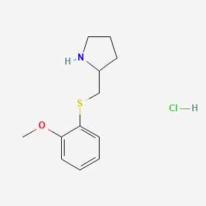 molecular formula C12H18ClNOS B1428257 2-(((2-Methoxyphenyl)thio)methyl)pyrrolidine hydrochloride CAS No. 1417794-33-2