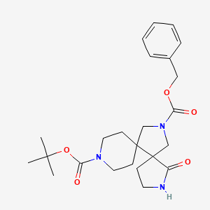molecular formula C24H33N3O5 B1428285 1-Oxo-2,9,13-triaza-dispiro[4.0.5.3]tetradecane-9,13-dicarboxylic acid 13-benzyl ester 9-tert-butyl ester CAS No. 1251007-50-7