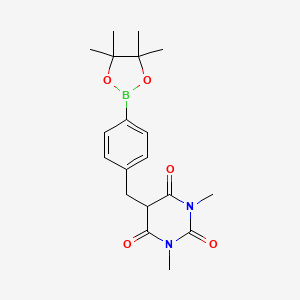 molecular formula C19H25BN2O5 B1428297 1,3-Dimethyl-5-[4-(4,4,5,5-tetramethyl-[1,3,2]dioxaborolan-2-yl)-benzyl]-pyrimidine-2,4,6-trione CAS No. 2027543-00-4