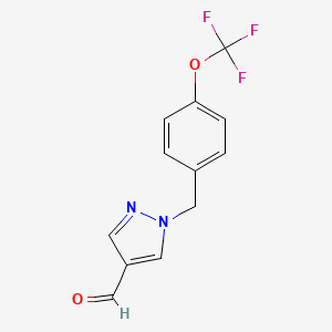 molecular formula C12H9F3N2O2 B1428386 1-{[4-(trifluoromethoxy)phenyl]methyl}-1H-pyrazole-4-carbaldehyde CAS No. 1481183-82-7