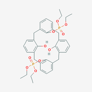 molecular formula C36H42O10P2 B142847 (27-Diethoxyphosphoryloxy-26,28-dihydroxy-25-pentacyclo[19.3.1.13,7.19,13.115,19]octacosa-1(25),3(28),4,6,9(27),10,12,15,17,19(26),21,23-dodecaenyl) diethyl phosphate CAS No. 145237-28-1