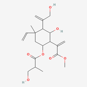 molecular formula C20H30O7 B14287375 Methyl 2-{4-ethenyl-2-hydroxy-6-[(3-hydroxy-2-methylpropanoyl)oxy]-3-(3-hydroxyprop-1-en-2-yl)-4-methylcyclohexyl}prop-2-enoate CAS No. 113963-45-4