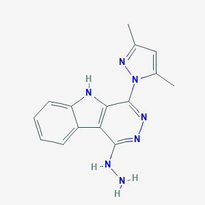 molecular formula C15H15N7 B142874 1-Hydrazino-4-(3,5-dimethyl)-1-pyrazolyl-5H-pyridazino(4,5-b)indole CAS No. 135561-92-1