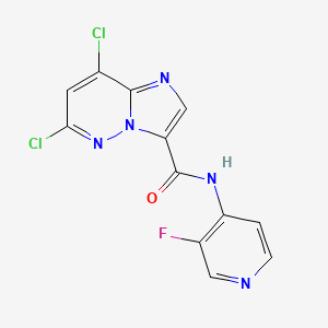 molecular formula C12H6Cl2FN5O B1428756 6,8-Dichloro-N-(3-fluoropyridin-4-yl)imidazo[1,2-b]pyridazine-3-carboxamide CAS No. 1177415-97-2